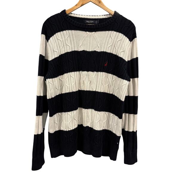 Nautica Other - Y2K Nautica vintage blue white striped cable knit sweater preppy 90s, size M